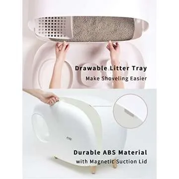 MS!MAKE SURE Cat Litter Box (with Litter Mat), Enclosed Design, Large Space Litter Box with Lid, Prevent Sand Leakage and Isolate Odors, Easy to Clean, with Cat Litter Scoop - White