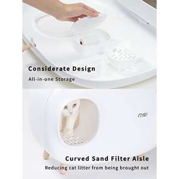 MS!MAKE SURE Cat Litter Box (with Litter Mat), Enclosed Design, Large Space Litter Box with Lid, Prevent Sand Leakage and Isolate Odors, Easy to Clean, with Cat Litter Scoop - White
