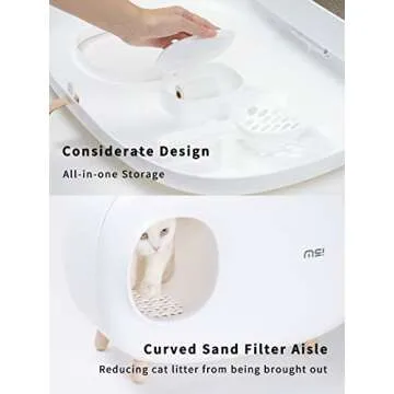 MS!MAKE SURE Cat Litter Box (with Litter Mat), Enclosed Design, Large Space Litter Box with Lid, Prevent Sand Leakage and Isolate Odors, Easy to Clean, with Cat Litter Scoop - White