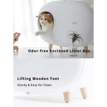 MS!MAKE SURE Cat Litter Box (with Litter Mat), Enclosed Design, Large Space Litter Box with Lid, Prevent Sand Leakage and Isolate Odors, Easy to Clean, with Cat Litter Scoop - White