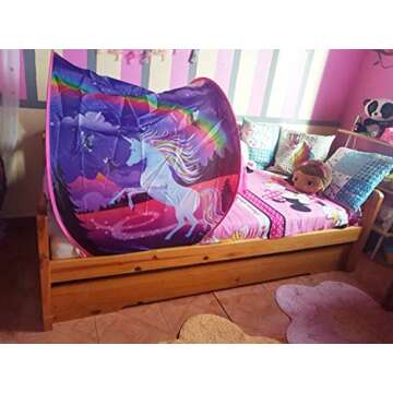 Kids Dream Bed Tent Twin Size - Deluxe Space Adventure & Dinosaur Island & Unicorn & Winter Wonderland Play Tents Boys Girls Pop up Tents Children Game Tent Magical Playhouse Christmas Birthday Gifts