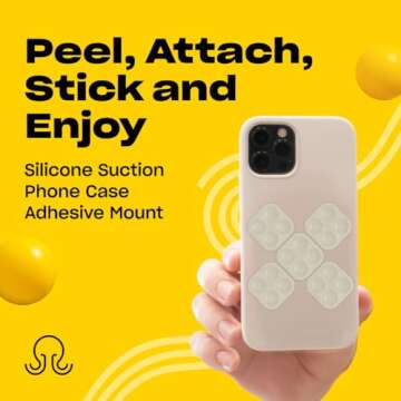 OCTOBUDDY Mini Silicone Suction Phone Case Adhesive Mounts - Hands-Free, Strong Grip Holder for Selfies and Videos - Durable, Easy to Use - iPhone and Android Compatible - 6 x 1" x 1", Transparent