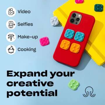 OCTOBUDDY Mini Silicone Suction Phone Case Adhesive Mounts - Hands-Free, Strong Grip Holder for Selfies and Videos - Durable, Easy to Use - iPhone and Android Compatible - 6 x 1" x 1", Transparent