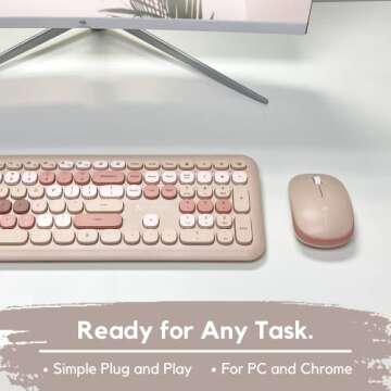 X9 Colorful Keyboard and Mouse Wireless - 2.4G Retro Wireless Keyboard and Mouse Combo - Aesthetic and Bubble Keys - Cute Typewriter Keyboard and Mouse for Computer PC Laptop Windows & Chrome (Brown)