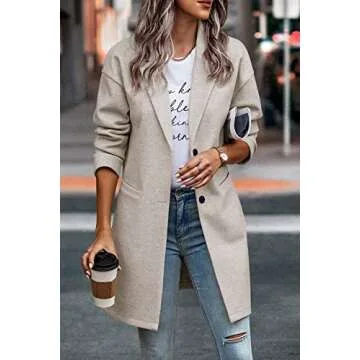 PRETTYGARDEN Women's 2024 Plaid Shacket Jacket Casual Button Wool Blend Winter Tartan Trench Coat With Pockets (Solid Apricot,Small)