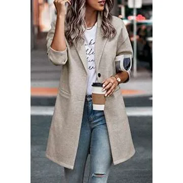 PRETTYGARDEN Women's 2024 Plaid Shacket Jacket Casual Button Wool Blend Winter Tartan Trench Coat With Pockets (Solid Apricot,Small)