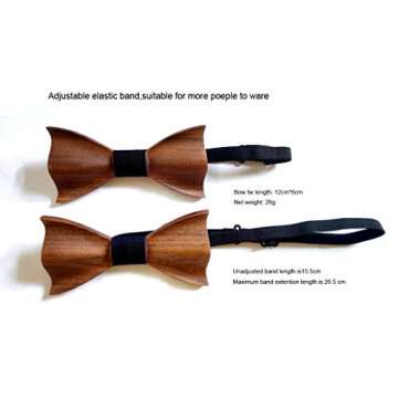 Mens Wooden Bow Tie with Matching Pocket Square Cufflinks Set Classic Handmade (dark blue)