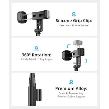 Fuloview 60' Selfie Stick Tripod - Wireless Remote & Compatibility