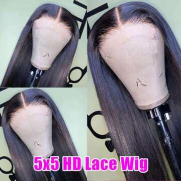 Lace Front Wigs Human Hair Straight 5x5 HD Lace Closure Wigs Human Hair Pre Plucked with Baby Hair 180% Density Brazilian Virgin Straight Human Hair Wigs for Black Women (Straight Wig,20 Inch)