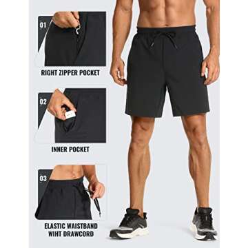 CRZ YOGA Men's Linerless Workout Shorts - 7'' Quick Dry for Running Sports Athletic Gym with Pockets Black X-Large