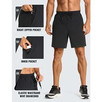 CRZ YOGA Men's Linerless Workout Shorts - 7'' Quick Dry for Running Sports Athletic Gym with Pockets Black X-Large