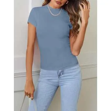 Stylish MEROKEETY Women's Ribbed Knit Summer Tee