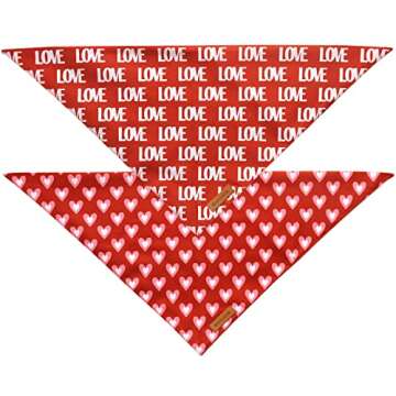 Realeaf Love Dog Bandanas 2 Pack, Triangle Reversible Mothers Day Valentine's Day Pet Scarf for Boy and Girl, Premium Durable Fabric, Holiday Bandana for Medium and Large Dogs (Large)