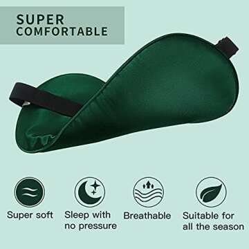 MMCTION Silk Sleep Eye Mask Ultra Comfortable Soft Eye Covers Night Mask Blackout Blindford Eye Shades for Sleeping with Adjustable Strap for Women Men Green