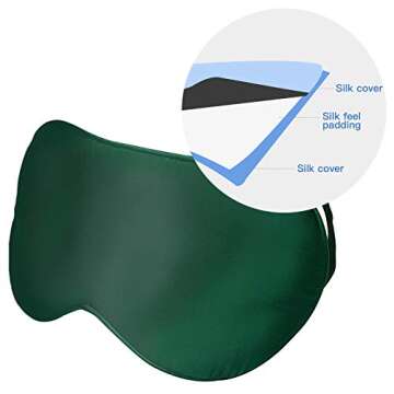 MMCTION Silk Sleep Eye Mask Ultra Comfortable Soft Eye Covers Night Mask Blackout Blindford Eye Shades for Sleeping with Adjustable Strap for Women Men Green