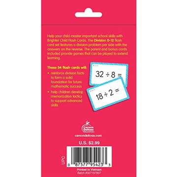 Carson Dellosa 54 Division Flash Cards, All Facts for Dividing Through 12, Math Flashcards for Kids ...