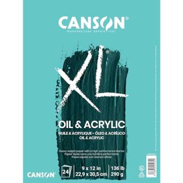 Canson XL Series Oil and Acrylic Paper, Foldover Pad, 9x12 inches, 24 Sheets (136lb/290g) - Artist P...