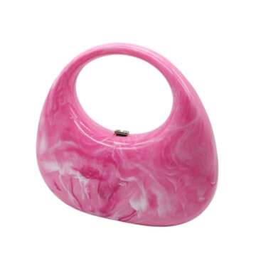 GSYPS Acrylic Evening Clutch Purse Top-handle Moon Hobo Bag, Elegant Marble Handbag for Wedding Cock...