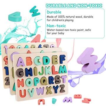 Wooden Puzzles for Toddlers, Kesletney Wooden Alphabet Number Shape Learning Puzzles for Kids, Presc...