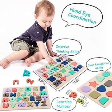 Wooden Puzzles for Toddlers, Kesletney Wooden Alphabet Number Shape Learning Puzzles for Kids, Preschool Educational Toys Gift for Boys Girls Ages 3 4 5 6 Years Old