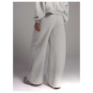 RoseSeek Women's Wide Leg Sweatpants Casual Comfortable Joggers Pants Light Grey