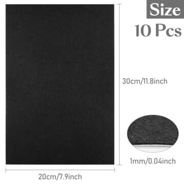 CHRORINE 10 Pcs Black Felt Fabric Sheets Self Adhesive Felt Sheets 8 x 12 Inches Felt Paper for DIY ...