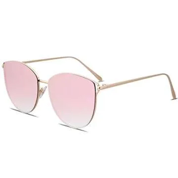 SOJOS Mirrored Flat Lens Fashion Sunglasses for Women SJ1085 with Gold Frame/Gradient Pink Mirrored Lens