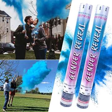 Gender Reveal Surprise Powder Cannons Bundle, 16 Inch, Non-Toxic, 2 Blue Powder Dispensers Plus 8 Fr...