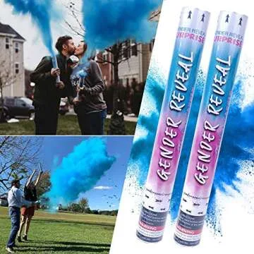 Gender Reveal Surprise Powder Cannons Bundle, 16 Inch, Non-Toxic, 2 Blue Powder Dispensers Plus 8 Fr...