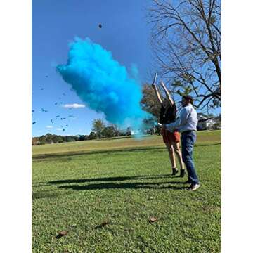 Gender Reveal Surprise Powder Cannons Bundle, 16 Inch, Non-Toxic, 2 Blue Powder Dispensers Plus 8 Free Gender Reveal Party Balloons Decorations