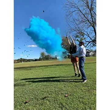 Gender Reveal Surprise Powder Cannons Bundle, 16 Inch, Non-Toxic, 2 Blue Powder Dispensers Plus 8 Free Gender Reveal Party Balloons Decorations