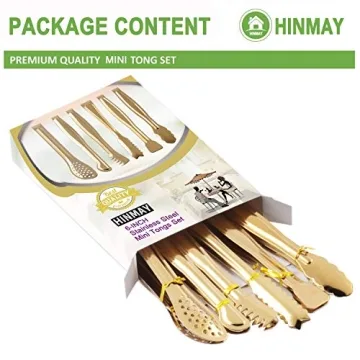 HINMAY Gold Plated Mini Serving Tongs Set for Appetizers