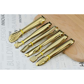 HINMAY Gold Plated Mini Serving Tongs Set for Appetizers