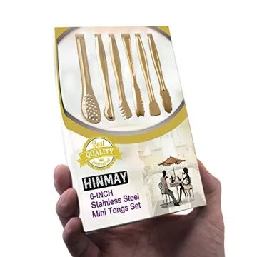 HINMAY Gold Plated Mini Serving Tongs Set for Appetizers