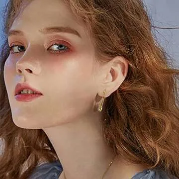 Gold Plated Stainless Steel Stylish Cartilage Earrings Punk Goth Safety Pin Earrings for Women,Valentine's Day Gift idea for her