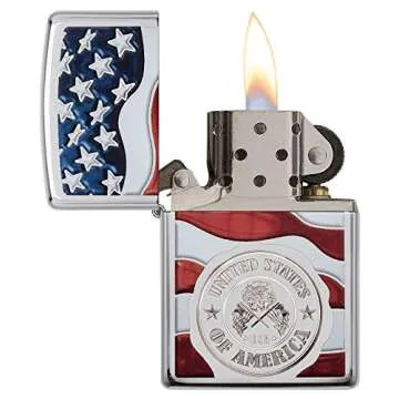 Zippo America Stamp on Flag High Polish Chrome Pocket Lighter