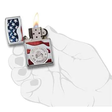 Zippo America Stamp on Flag High Polish Chrome Pocket Lighter