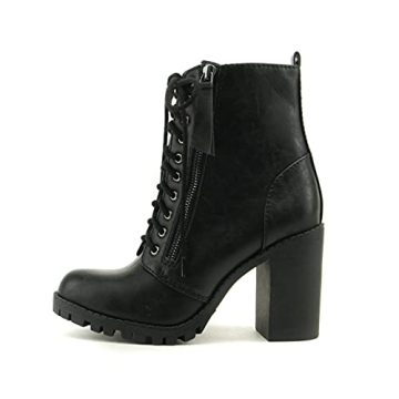 Soda Women’s Malia Combat Boot - Chic Black PU Heels for Style and Comfort