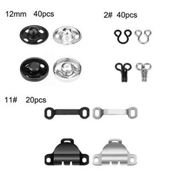 3 Styles Skirt Hooks and Eyes Sewing Hook, Sewing Snaps Clothing Fixing Tools with Metal Snaps Buttons Fasteners Press Studs for Trousers Skirt Dress Sewing and Crafting