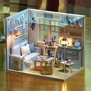 Flever Dollhouse Miniature DIY House Kit Creative Room with Furniture and Cover for Romantic Valentine's Gift (Fresh Sunshine)