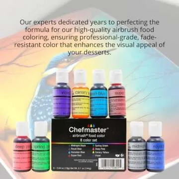 Chefmaster - Airbrush Kit - Airbrush Food Coloring - 8 Pack - True To Shade Vibrant Colors - Works With Any Airbrush Tool, Achieves Amazing Effects and Designs - Fade-Resistant Color - Made in the USA