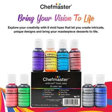 Chefmaster - Airbrush Kit - Airbrush Food Coloring - 8 Pack - True To Shade Vibrant Colors - Works With Any Airbrush Tool, Achieves Amazing Effects and Designs - Fade-Resistant Color - Made in the USA