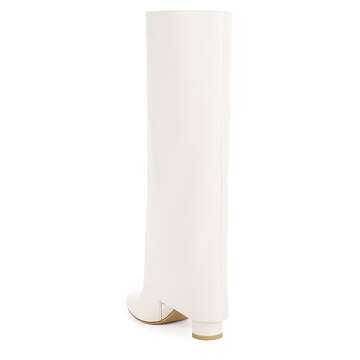 Modatope White Boots Women White Fold Over Knee High Boots Chunky High Heeled Tall Boots Pointed Toe...