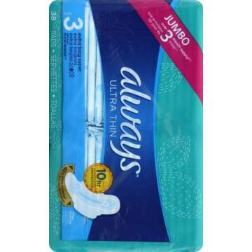 Always Ultra Thin Feminine Pads For Women, Size 3 Extra Long Super Absorbency, With Wings, Unscented, 38 Count
