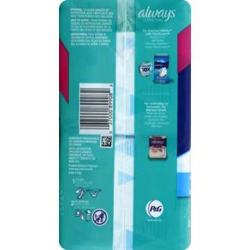 Always Ultra Thin Feminine Pads For Women, Size 3 Extra Long Super Absorbency, With Wings, Unscented, 38 Count