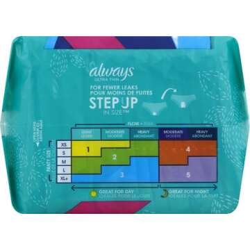 Always Ultra Thin Feminine Pads For Women, Size 3 Extra Long Super Absorbency, With Wings, Unscented, 38 Count