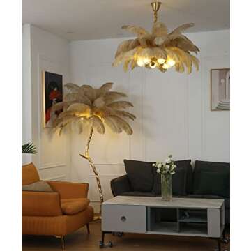 XIHOME Modern Luxury Real Ostrich Feather Gold Floor Lamp Resin Nordic Standing Lamp Villa Repot Hot...