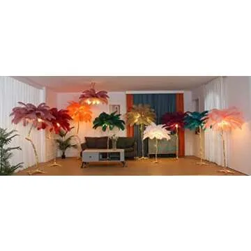 XIHOME Modern Luxury Real Ostrich Feather Gold Floor Lamp Resin Nordic Standing Lamp Villa Repot Hotel Decor Lighting Romantic Princess Bedroom Bedside Floor Lamp Brown 160cm