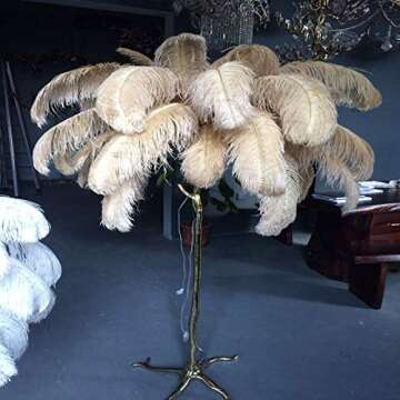 XIHOME Modern Luxury Real Ostrich Feather Gold Floor Lamp Resin Nordic Standing Lamp Villa Repot Hotel Decor Lighting Romantic Princess Bedroom Bedside Floor Lamp Brown 160cm