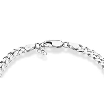 Miabella 925 Sterling Silver Italian 5mm Solid Diamond-Cut Cuban Link Curb Chain Bracelet for Men Wo...